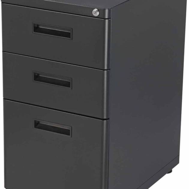 Global Industrial 3 Drawer Pedestal File Cabinet, Black