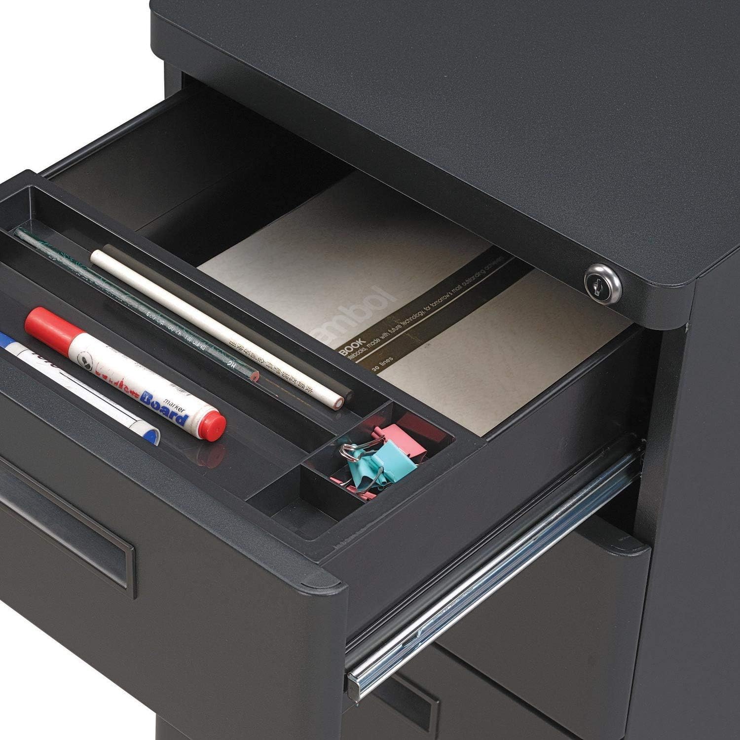 Global Industrial 3 Drawer Pedestal File Cabinet, Black4