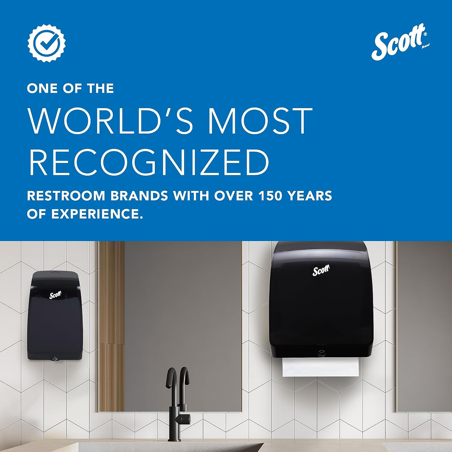 Scott Professional Automatic Hard Roll Paper Towel Dispenser (34348) - Black, Wall Mounted, Compatible with Scott Pro Blue Core Towels