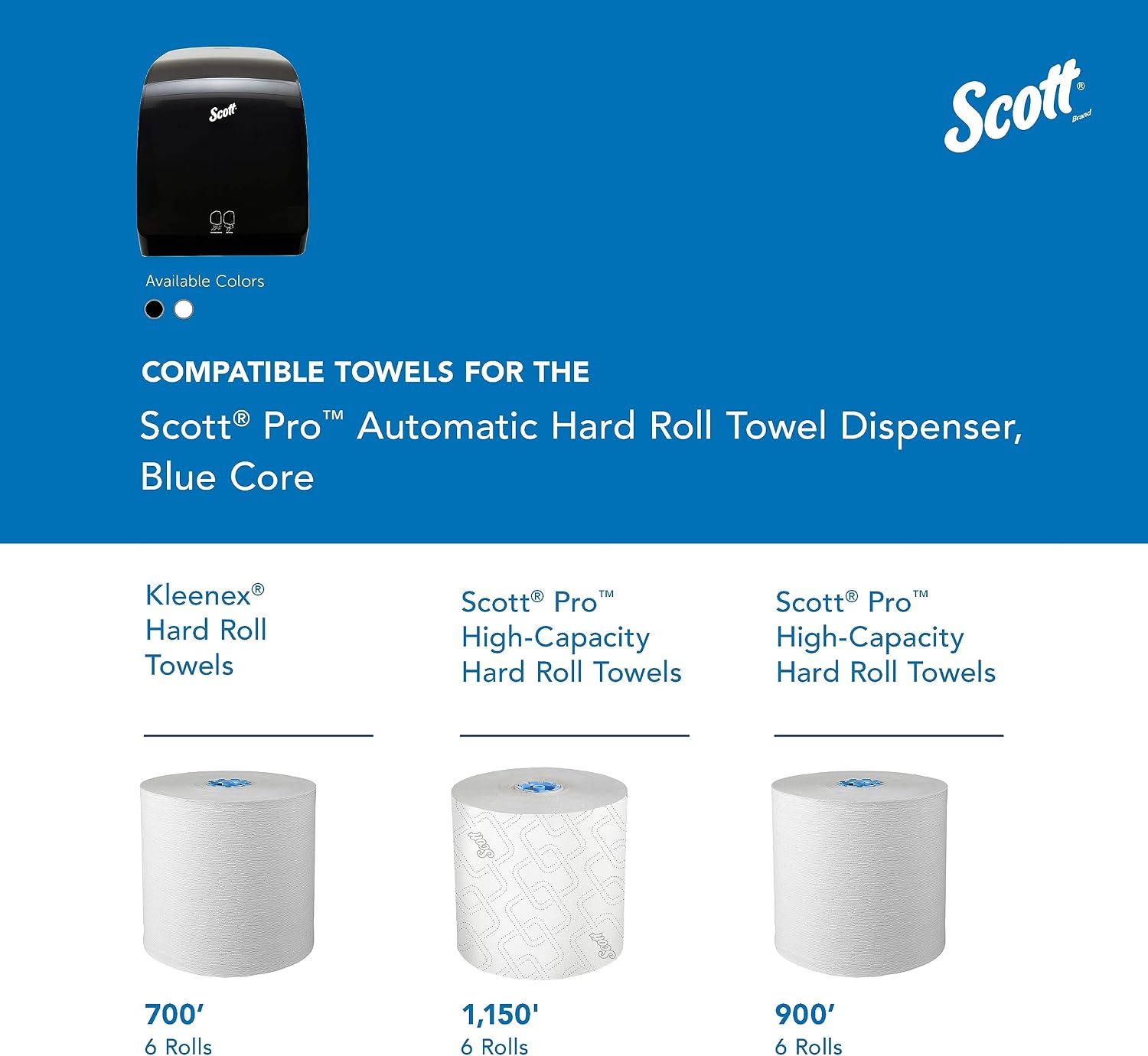 Scott Professional Automatic Hard Roll Paper Towel Dispenser (34348) - Black, Wall Mounted, Compatible with Scott Pro Blue Core Towels