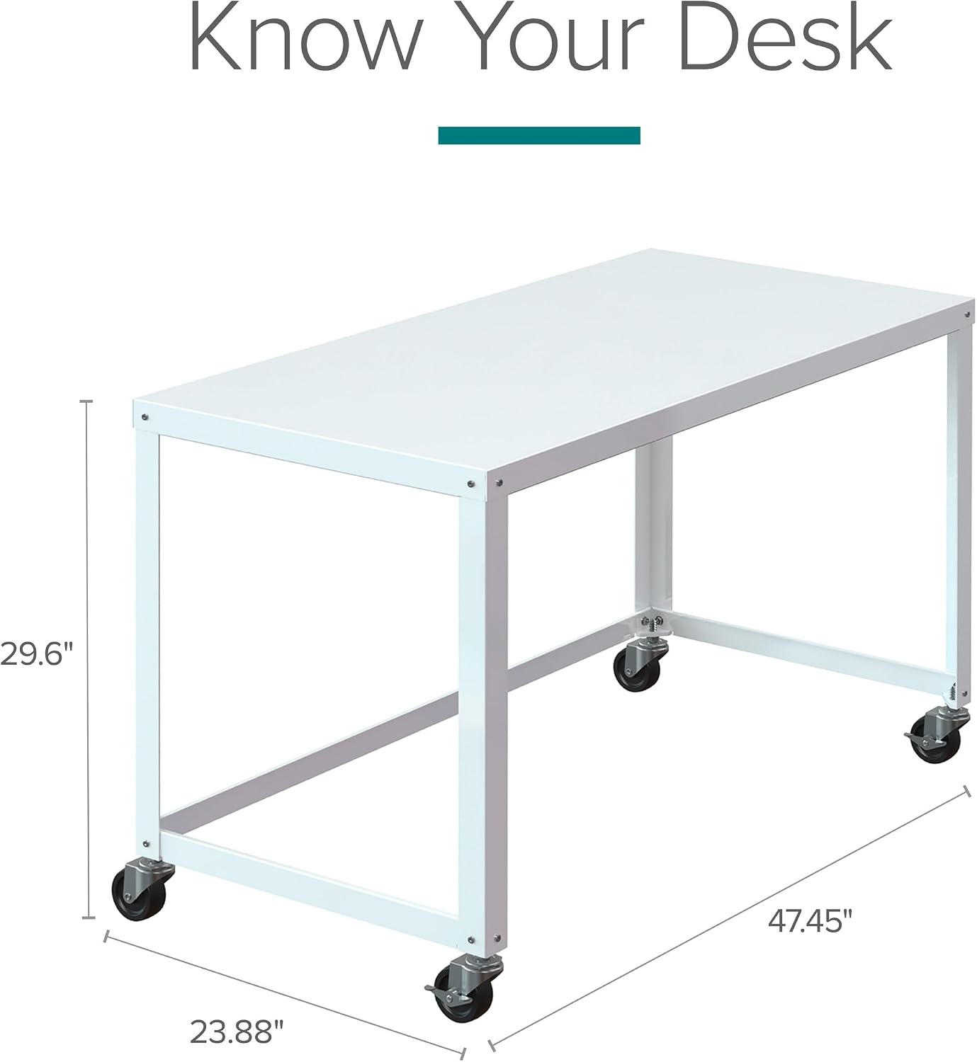 Space Solutions Ready-to-Assemble 48-inch Wide Mobile Metal Desk for Home Office, White4