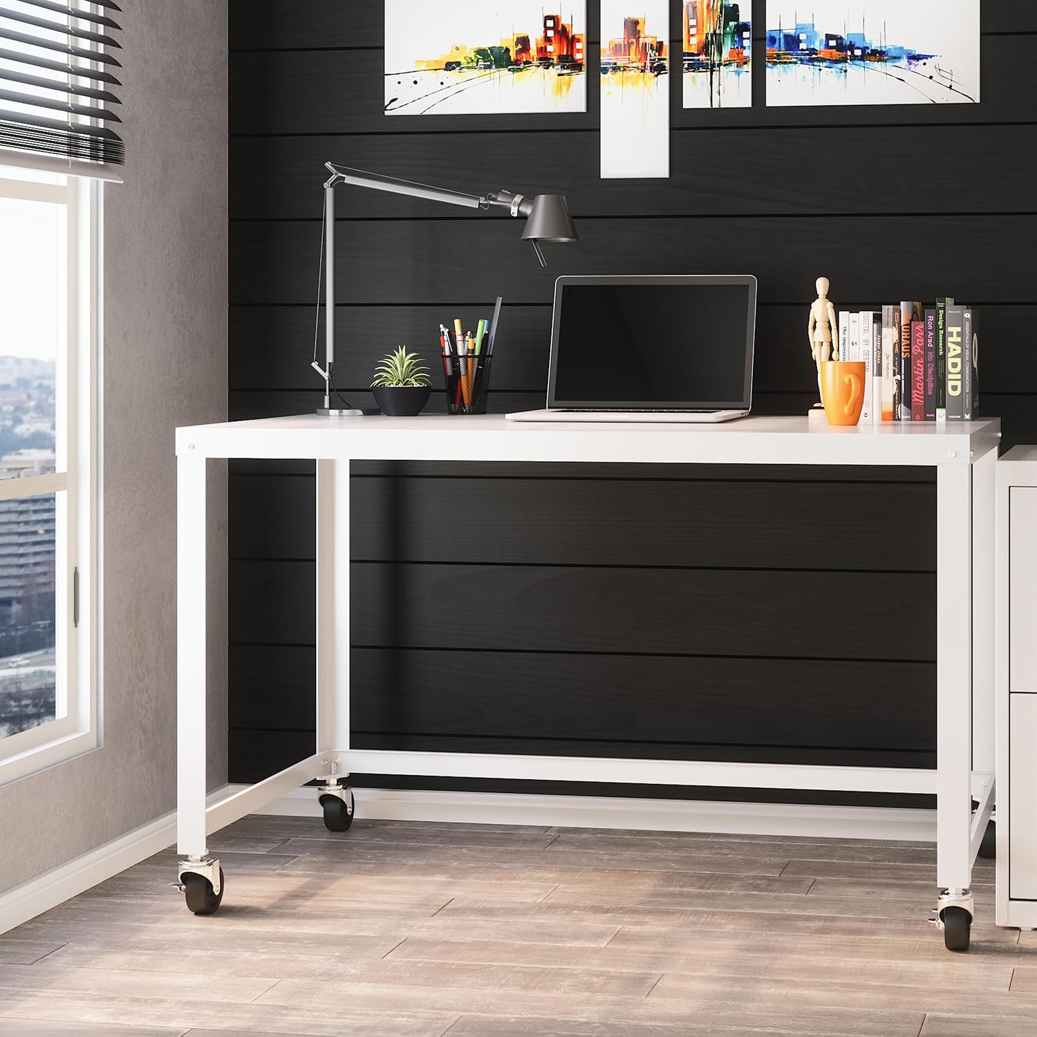 Space Solutions Ready-to-Assemble 48-inch Wide Mobile Metal Desk for Home Office, White4
