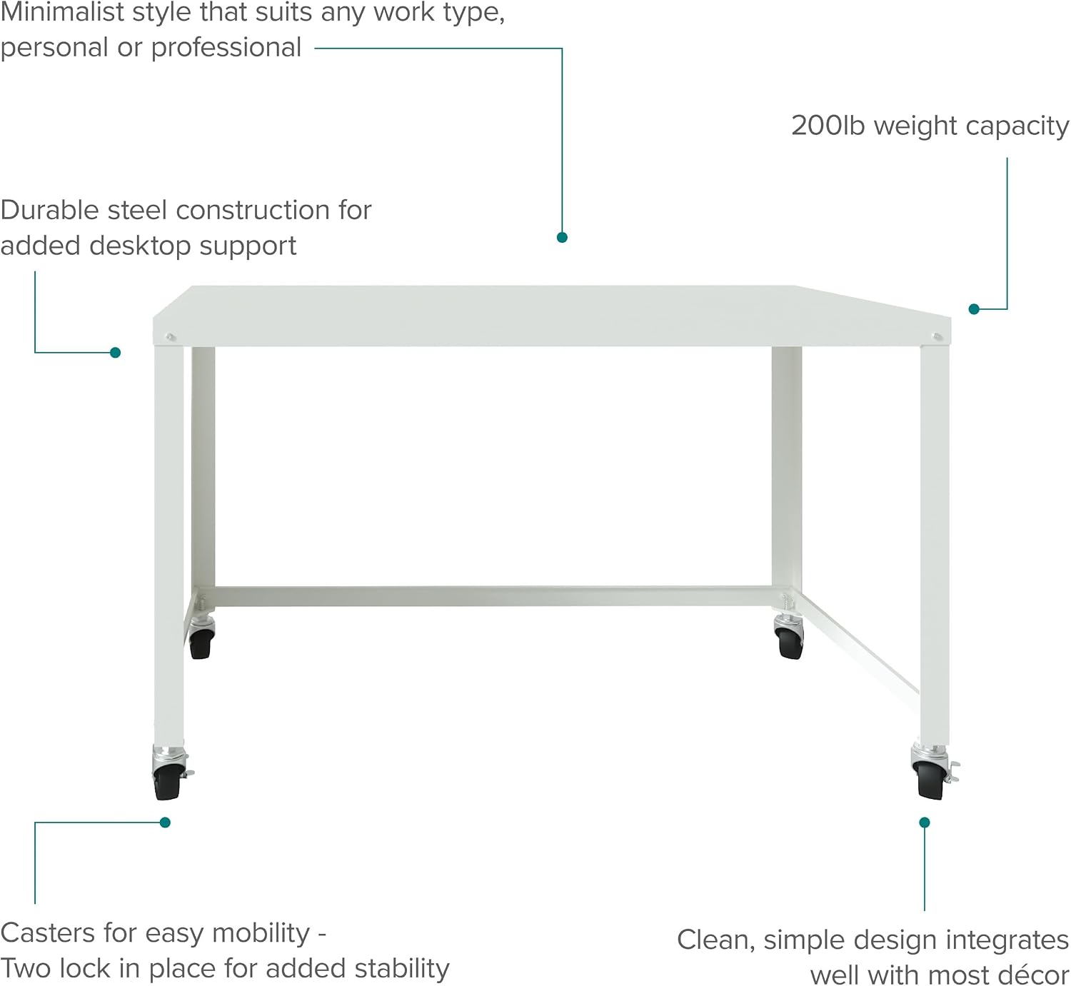 Space Solutions Ready-to-Assemble 48-inch Wide Mobile Metal Desk for Home Office, White4